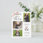 Blush Floral 3 Foto Bruiloft Save the Date Uitnodiging Briefkaart (Staand voorkant)