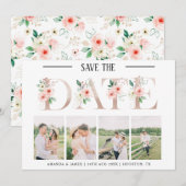 Blush Floral 4 Foto Bruiloft Save the Date Kaart (Voorkant / Achterkant)