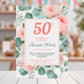 Blush floral 50ste verjaardag met rozen en groen kaart