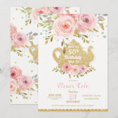 Blush Floral 50th Birthday High Tea Party OM HET E Kaart (Voorkant / Achterkant)
