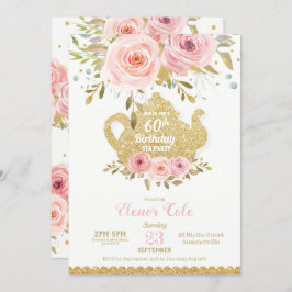 Blush Floral 60th Birthday Tea Party High Tea Kaart