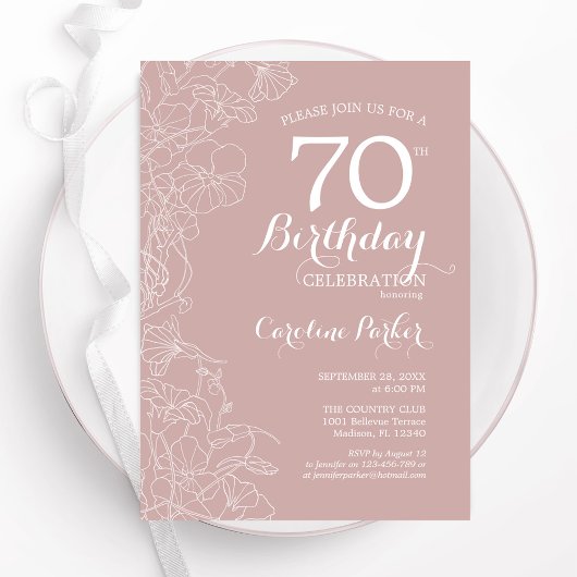 Blush Floral 70ste verjaardagsfeestje Kaart