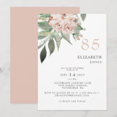 Blush Floral 85TH Verjaardagsfeestuitnodiging Kaart (Voorkant / Achterkant)