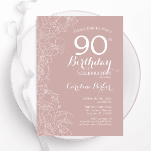 Blush Floral 90ste verjaardagsfeestje Kaart