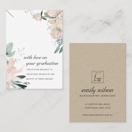 BLUSH FLORAL AFSTUDEREN KETTING DISPLAY CARD PLAATSKAARTJE (Voorkant / Achterkant)
