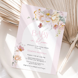 Blush Floral Baby in Bloom Baby shower Invitation Kaart