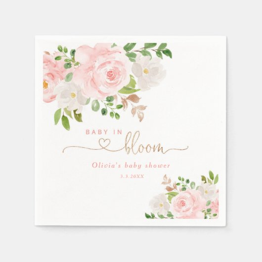 Blush floral baby in bloom baby shower servetten (Voorkant)