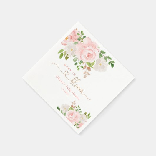 Blush floral baby in bloom baby shower servetten (Hoek)