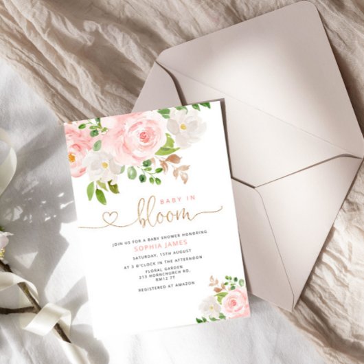 Blush floral baby in bloom baby shower-uitnodiging kaart