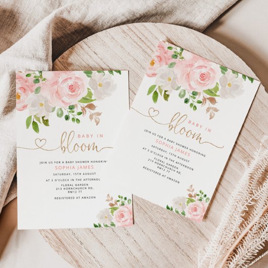 Blush floral baby in bloom baby shower-uitnodiging kaart