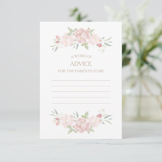 Blush Floral Baby shower Advice Kaart (Staand voorkant)