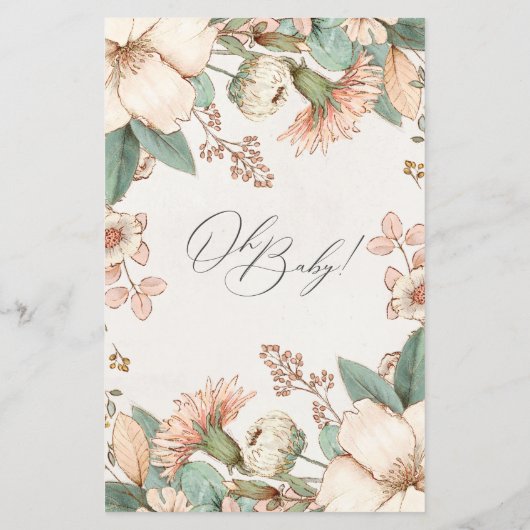 Blush floral baby shower advies & voorspellingskaa (Achterkant)