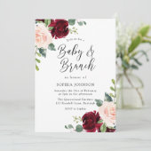 Blush Floral Baby shower Baby & Brunch Kaart (Staand voorkant)