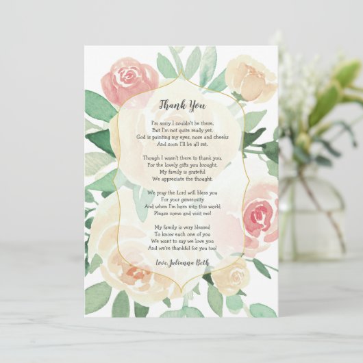 Blush Floral baby shower bedankt je (Staand voorkant)