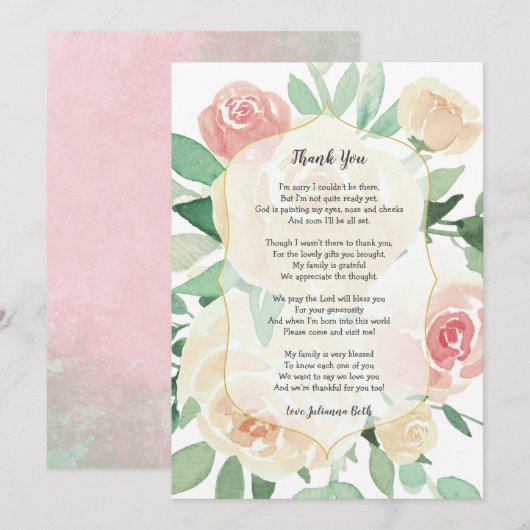 Blush Floral baby shower bedankt je (Voorkant / Achterkant)