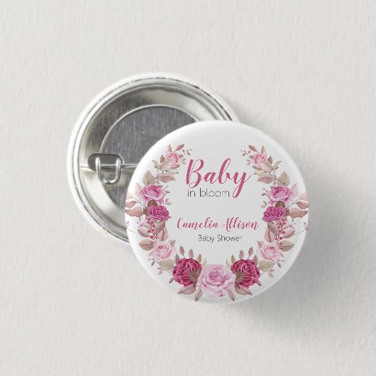 Blush Floral Baby shower Celebration Button (Voorkant /achterkant)