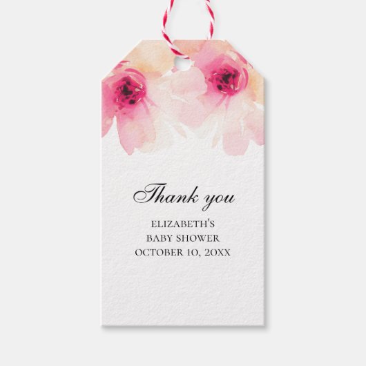 Blush floral baby shower dank je. Roze bloemen Cadeaulabel (Voorkant)