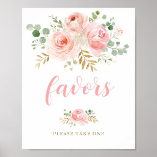 Blush Floral Baby shower Favors Sign Poster
