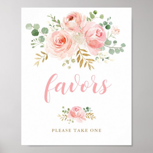 Blush Floral Baby shower Favors Sign Poster (Voorkant)