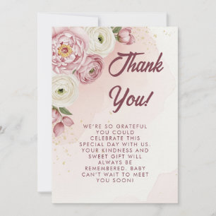 Blush Floral Baby shower Hartelijk dank Bedankkaart