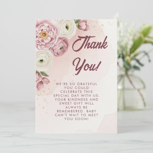 Blush Floral Baby shower Hartelijk dank Bedankkaart (Staand voorkant)