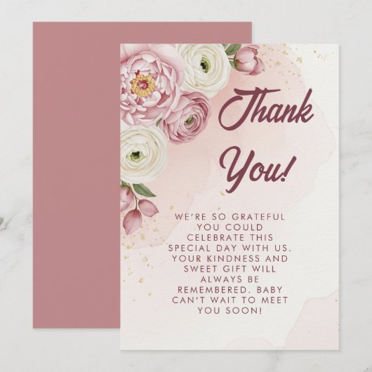 Blush Floral Baby shower Hartelijk dank Bedankkaart (Voorkant / Achterkant)