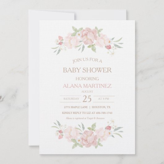 Blush Floral Baby shower Invitation Kaart (Voorkant)
