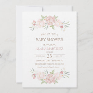 Blush Floral Baby shower Invitation Kaart
