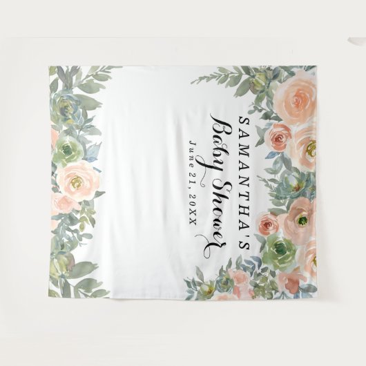 Blush Floral Baby Shower Photo Booth Wandkleed (Voorkant (horizontaal))