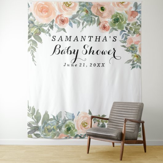 Blush Floral Baby Shower Photo Booth Wandkleed (In situ)