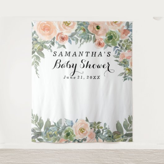 Blush Floral Baby Shower Photo Booth Wandkleed (Voorkant)