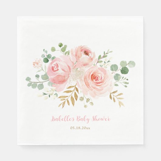 Blush Floral Baby shower Specialized Napkins Servet (Voorkant)