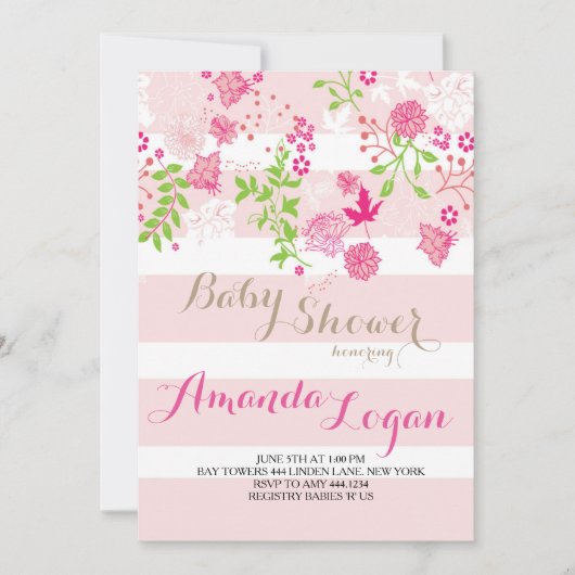 Blush Floral Baby shower Verjaardagsuitnodigingen Kaart (Voorkant)
