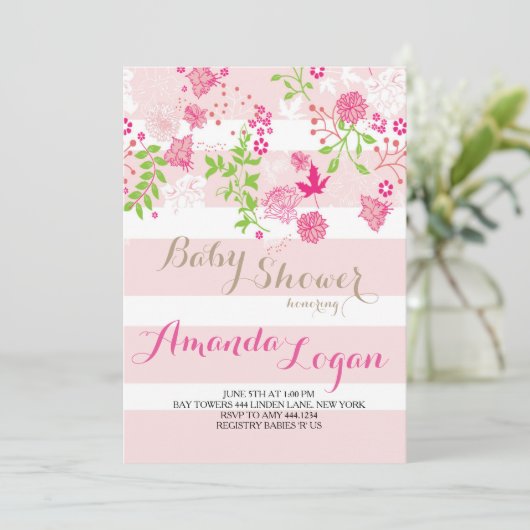 Blush Floral Baby shower Verjaardagsuitnodigingen Kaart (Staand voorkant)