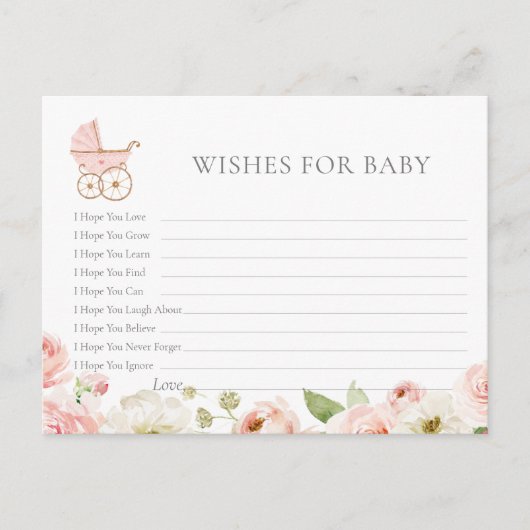 Blush Floral Baby shower Wensen voor Baby Kaart (Voorkant)