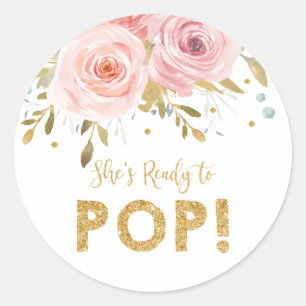 Blush Floral Baby shower Ze is klaar om te Poppen  Ronde Sticker