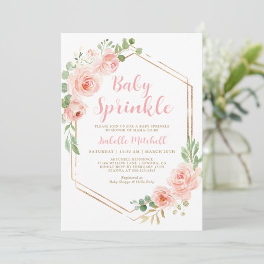 Blush Floral Baby Sprinkle Invitation Kaart (Staand voorkant)