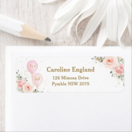 Blush Floral Balloons Baby shower Return Address Etiket