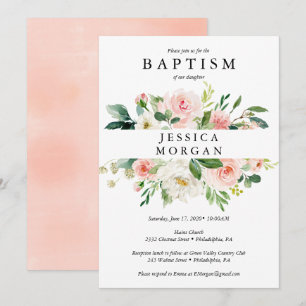 Blush Floral Baptism Invitation Card Kaart