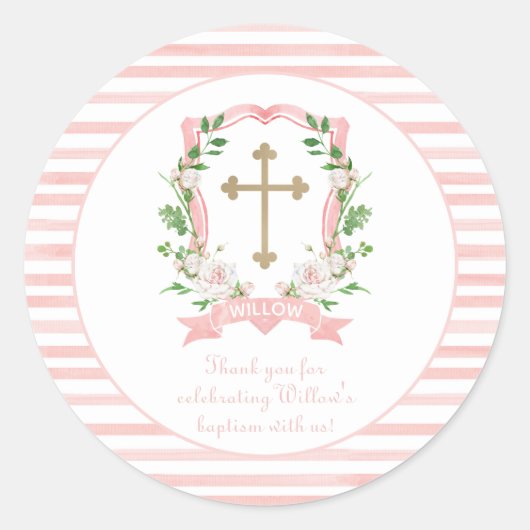 Blush Floral Baptisme Bedankt Ronde Sticker (Voorkant)