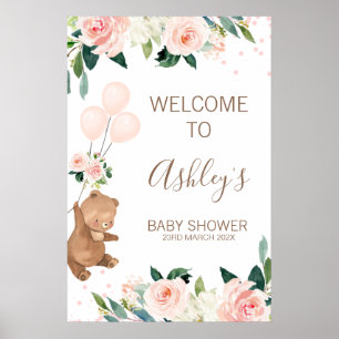 Blush Floral Beer ballon Baby shower Welkomstteken Poster