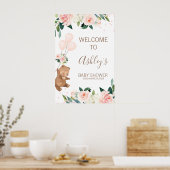 Blush Floral Beer ballon Baby shower Welkomstteken Poster (Keuken)
