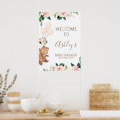 Blush Floral Beer ballon Baby shower Welkomstteken Poster (Keuken)