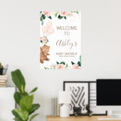 Blush Floral Beer ballon Baby shower Welkomstteken Poster (Thuiskantoor)