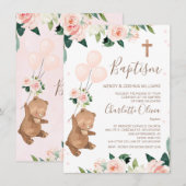 Blush Floral Beer ballonnen Doop Kaart (Voorkant / Achterkant)