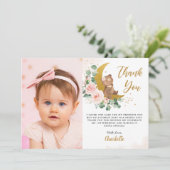 Blush Floral Beer Crescent Moon Birthday Foto Bedankkaart (Staand voorkant)