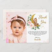 Blush Floral Beer Crescent Moon Birthday Foto Bedankkaart (Voorkant / Achterkant)