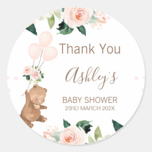 Blush Floral Beer We kunnen Baby shower afwachten Ronde Sticker