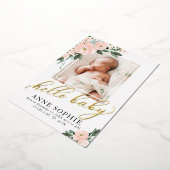 Blush Floral Birth Announge & Bedankt voor je cred Folie Uitnodiging (Gedraaid)