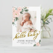 Blush Floral Birth Announge & Bedankt voor je cred Kaart (Staand voorkant)